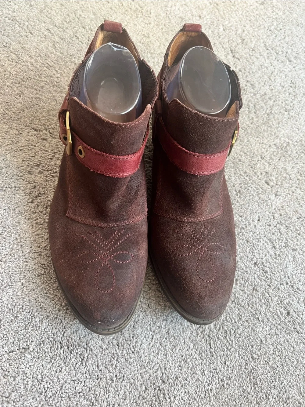 NAYA Selma Size 10 Burgundy Leather Ankle Buckle Cowboy Western Heel Boots